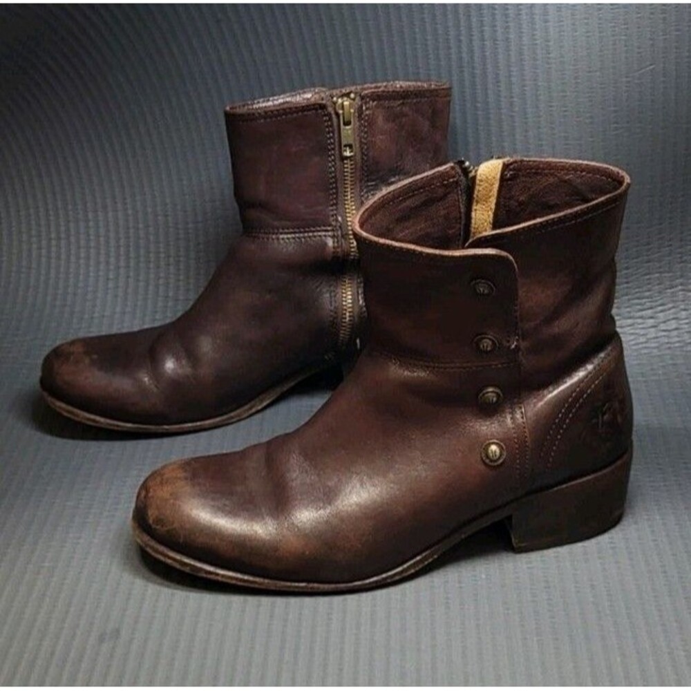 Frye Lynn Boots Womens 9B Casual Side Zip Heeled Ankle Boot 76103 Brown Leather
